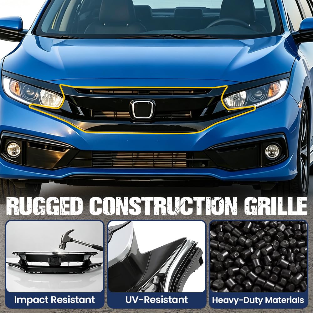 PIT66 Front Hood Mesh Grille Guards Fit Honda Civic 2019-2021 ABS Plastic