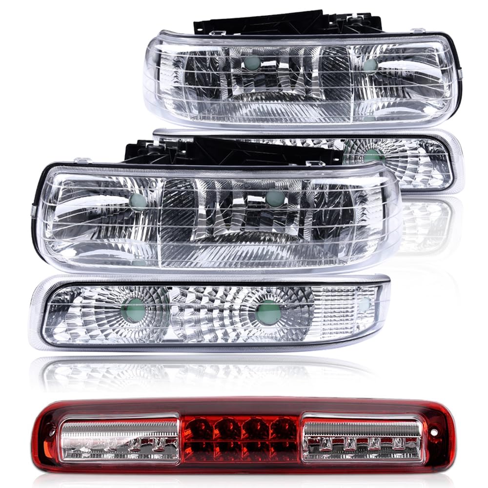 PIT66 LED 3rd Third Brake Light & Headlights Assembly Fit Chevy Silverado & GMC Sierra 1500 2500HD 3500 1999-2006 Clear & Red Lens 12210025R, 12210025LCAPA, 1221-0025R-CAPA, GM2502187