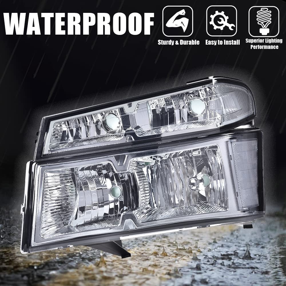 PIT66 Headlight Assembly Compatible with 2004-2012 Chevy Colorado/04-12 GMC Canyon/06 Isuzu i-280 i-350/2007-2008 Isuzu i-290 i-370 Smoke Lens Chrome Housing Clear Reflector Headlamps Accessories