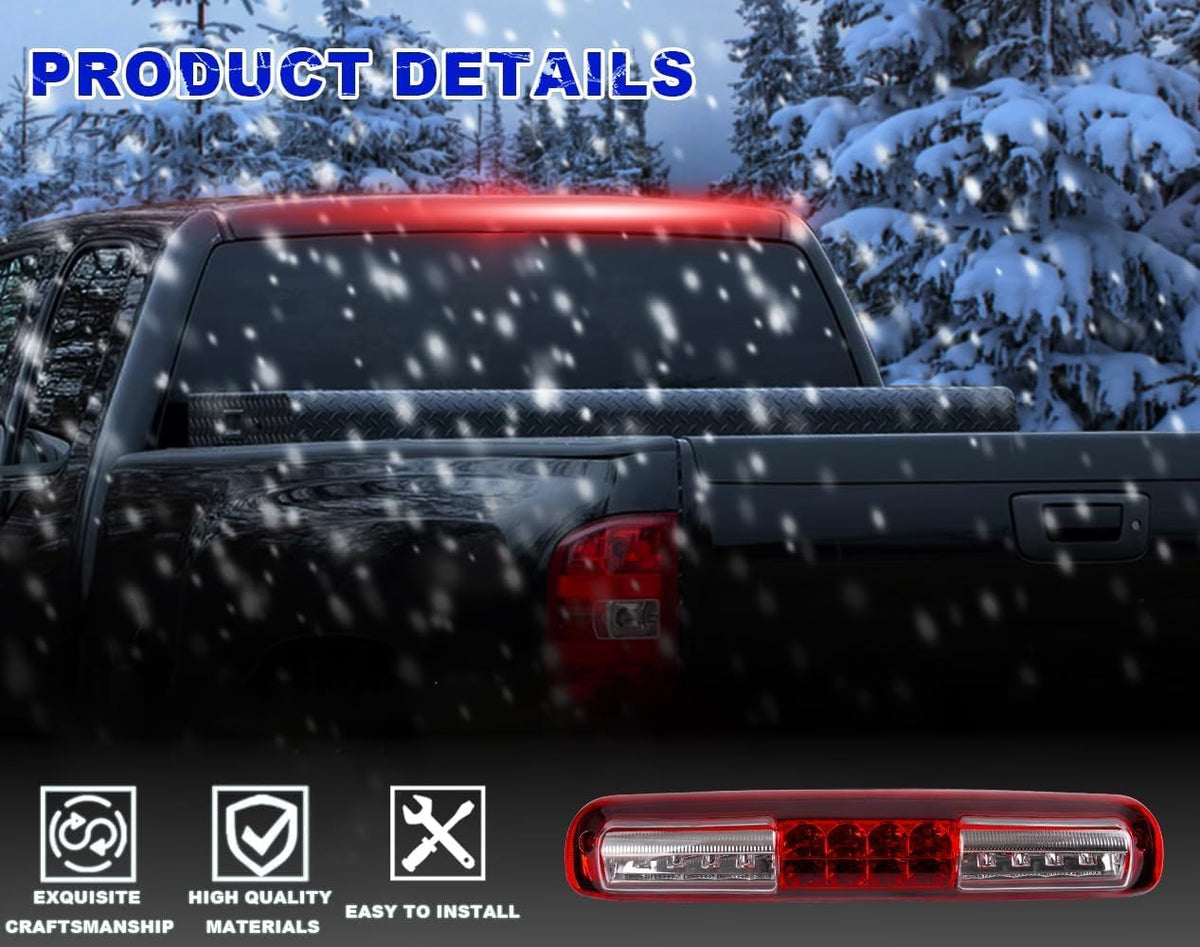 PIT66 Headlight Assembly + LED 3rd Third Brake Light Fit Chevy Silverado 1500 2500 1999 2000 2001 2002/ Fit Silverado 1500HD 2500HD 3500 2001 2002 Halogen Smoky&Red Lens 12210025L, 12210025R