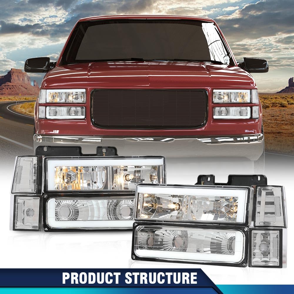 PIT66 LED DRL Headlight Assembly Fit 1994-1998 Chevy C10 C/K 1500 2500 3500