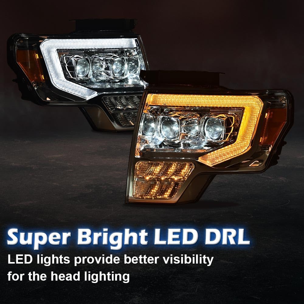 PIT66 Dual Convex LED Projector Headlights Assembly Fit 2009-2014 Ford F150