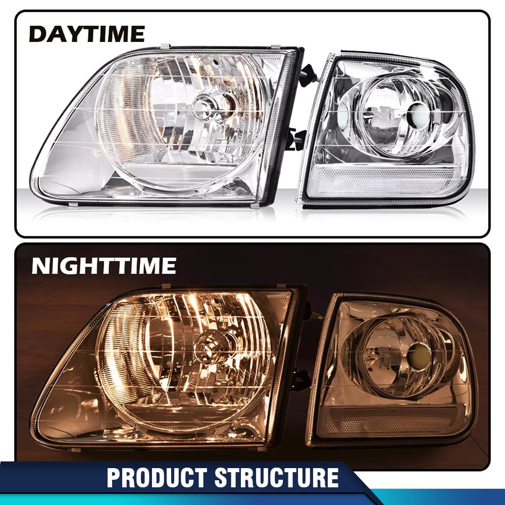 PIT66 Headlights Assembly Halogen Fit 1998-2003 Ford F150, 04 F150 Heritage