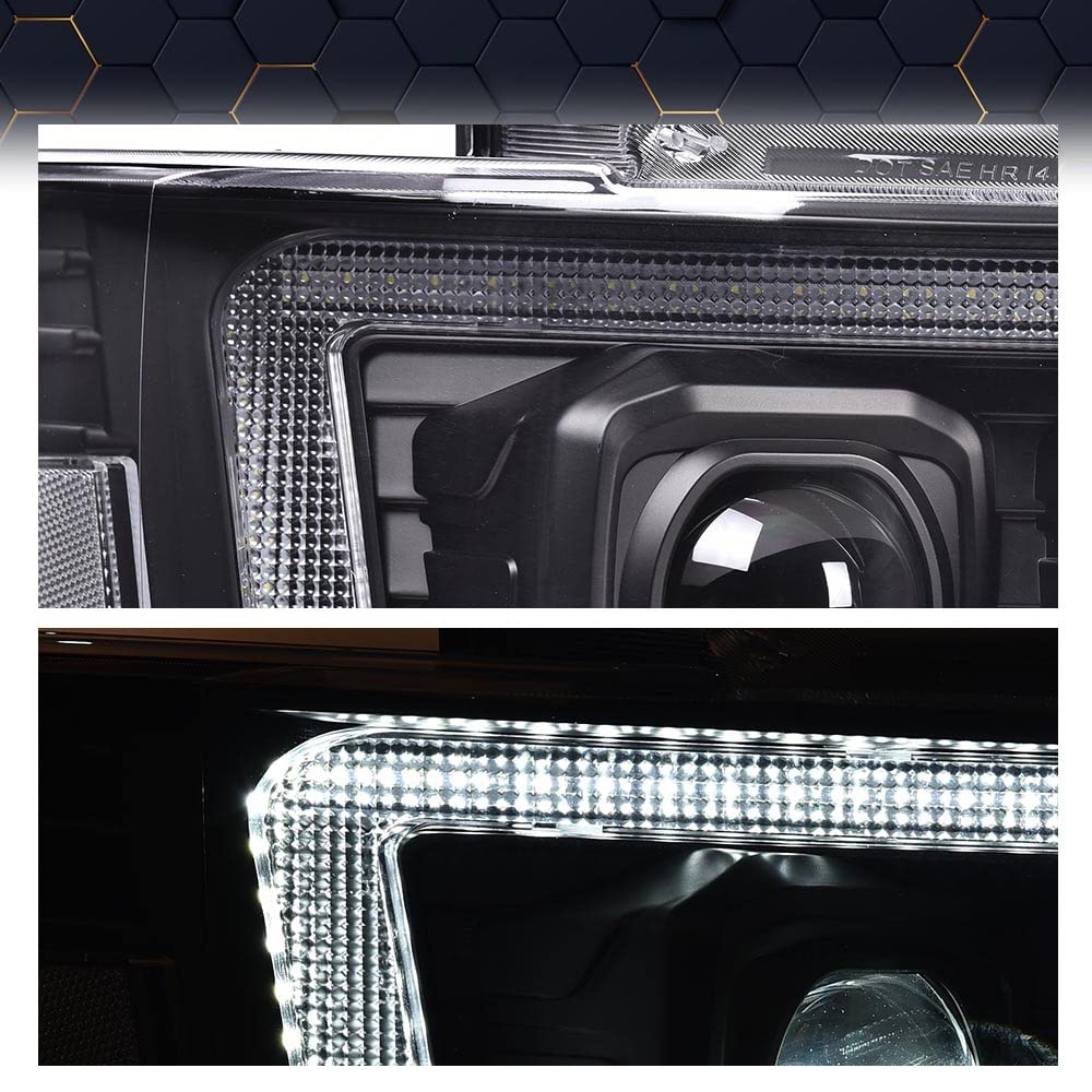 PIT66 LED Tube Dual Projector Headlight Assembly Compatible with 2007-2013 Chevy Avalanche Suburban 2500/2007-2014 Tahoe Suburban 1500 Headlamps Front Lights Smoke Lens Chrome Housing Clear Reflector