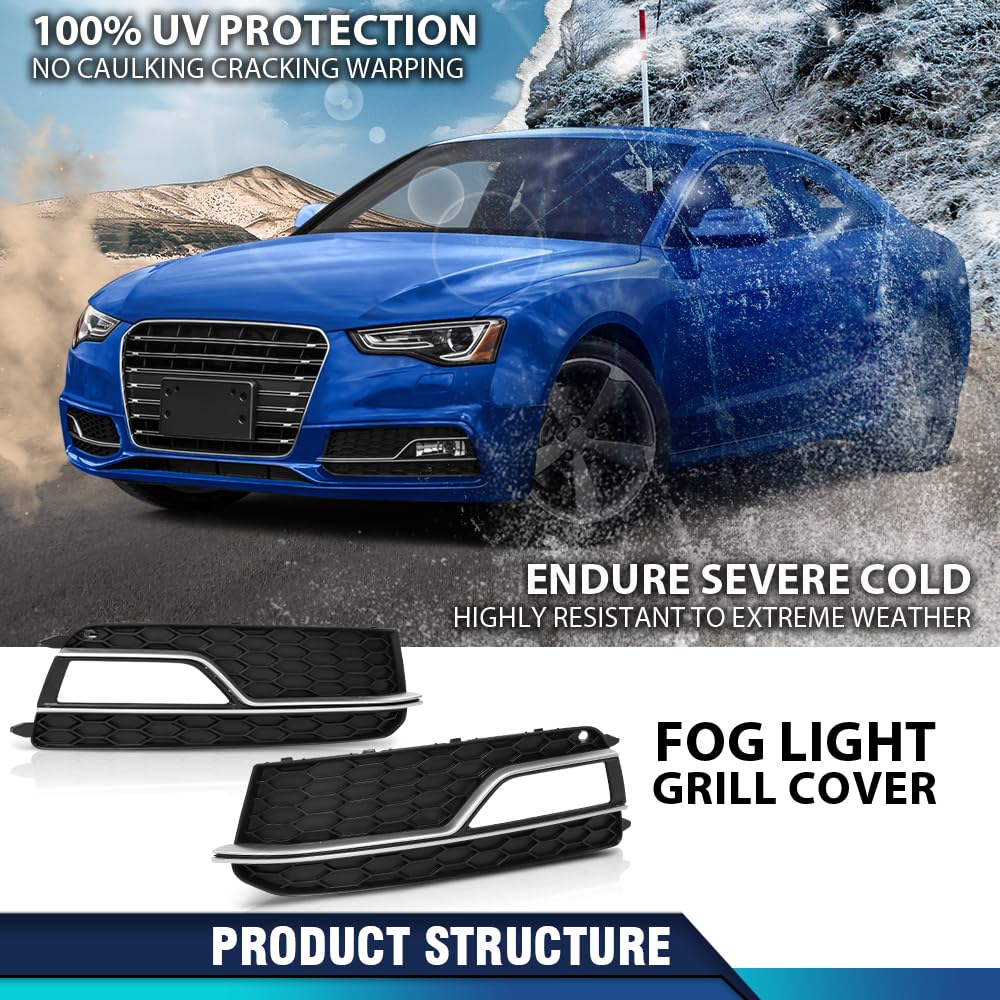 PIT66 Front Bumper Fog Light Grille Grill Cover Driver and Passenger Side Compatible with 2013-2016 Audi A5 S-Line/S5 (Facelift | LCI),NOT FIT for models with standard/RS bumper Honeycomb Style