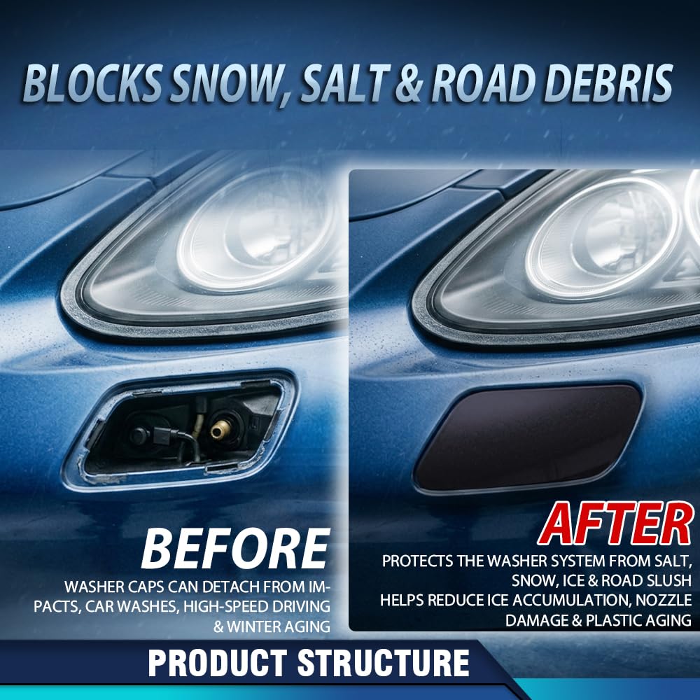 PIT66 Headlight Washer Cover Cap Set Left & Right Pair Compatible with Porsche Cayenne 2011–2014, 95862830300G2X, 95862830400G2X, PO1048100, PO1049100 Blue