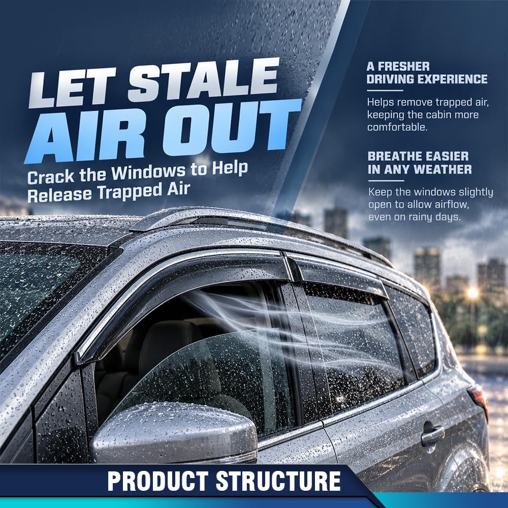 PIT66 in-Channel Window Visors PC Smoky 4PCS Fit Ford Escape 2013-2019
