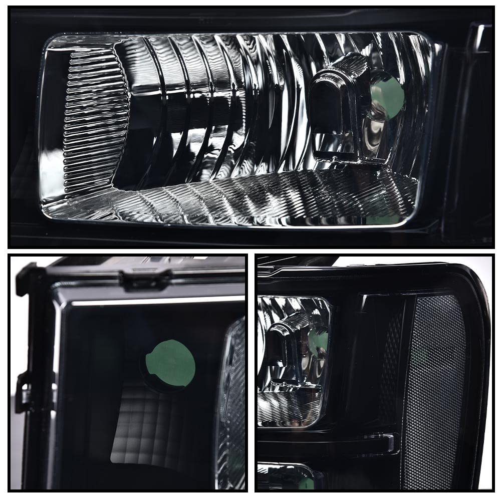 PIT66 Headlights Assembly Compatible with 2007-2013 GMC Sierra 1500,07-14 2500HD 3500HD Headlamps Replacement Smoky Lens Black Housing Clear Reflector faros delanteros