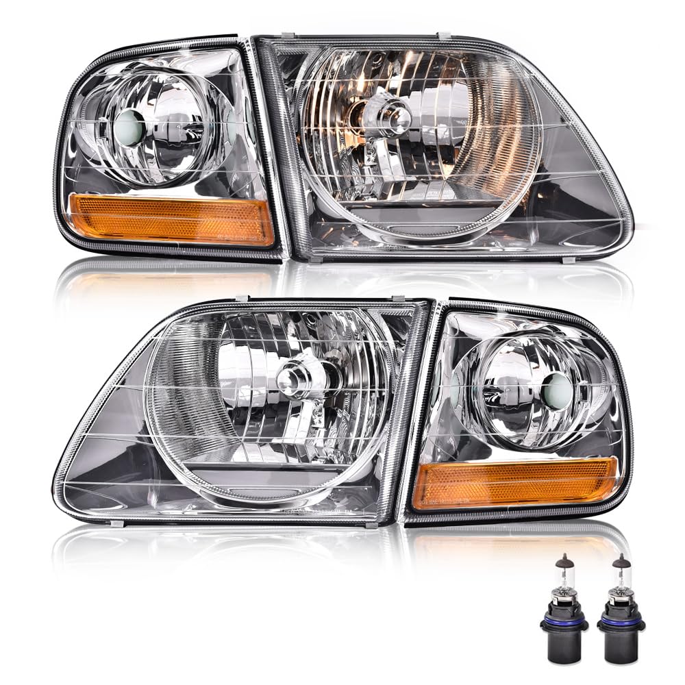 PIT66 Headlights Assembly Halogen Fit 1998-2003 Ford F150, 04 F150 Heritage