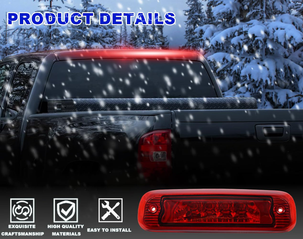 PIT66 LED 3rd Brake Light, Compatible with 97-01 Jeep Cherokee Third Brake Stop Lamp Light Red Lens Chrome Housing