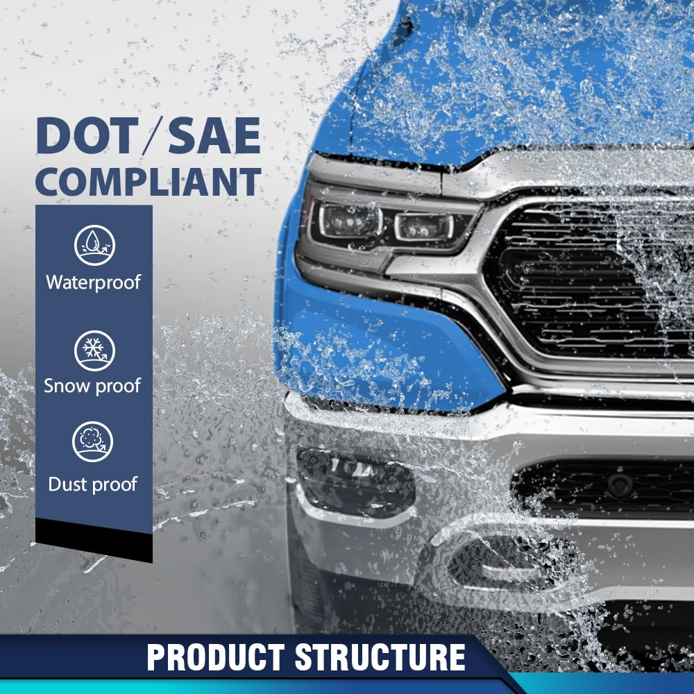PIT66 Front LED Bumper Fog Lights Lamps & Bracket Kit Compatible with Dodge Ram 1500 2019 2020 2021 Fog Light Covers w/Radar Hole 68273291AB, 68273292AB, 68312234AB, 82215273AB