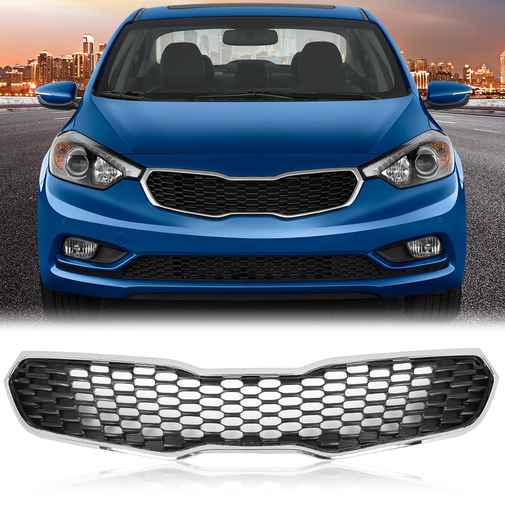 PIT66 Front Upper Grille Fit Kia Forte SX/EX/LX 2014-2016 Chrome & Black
