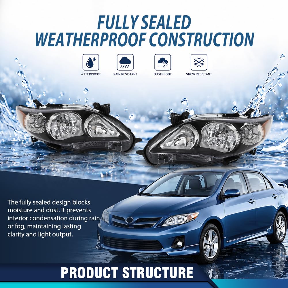 PIT66 Headlights Assembly Pair Compatible with Toyota Corolla 2011-2013