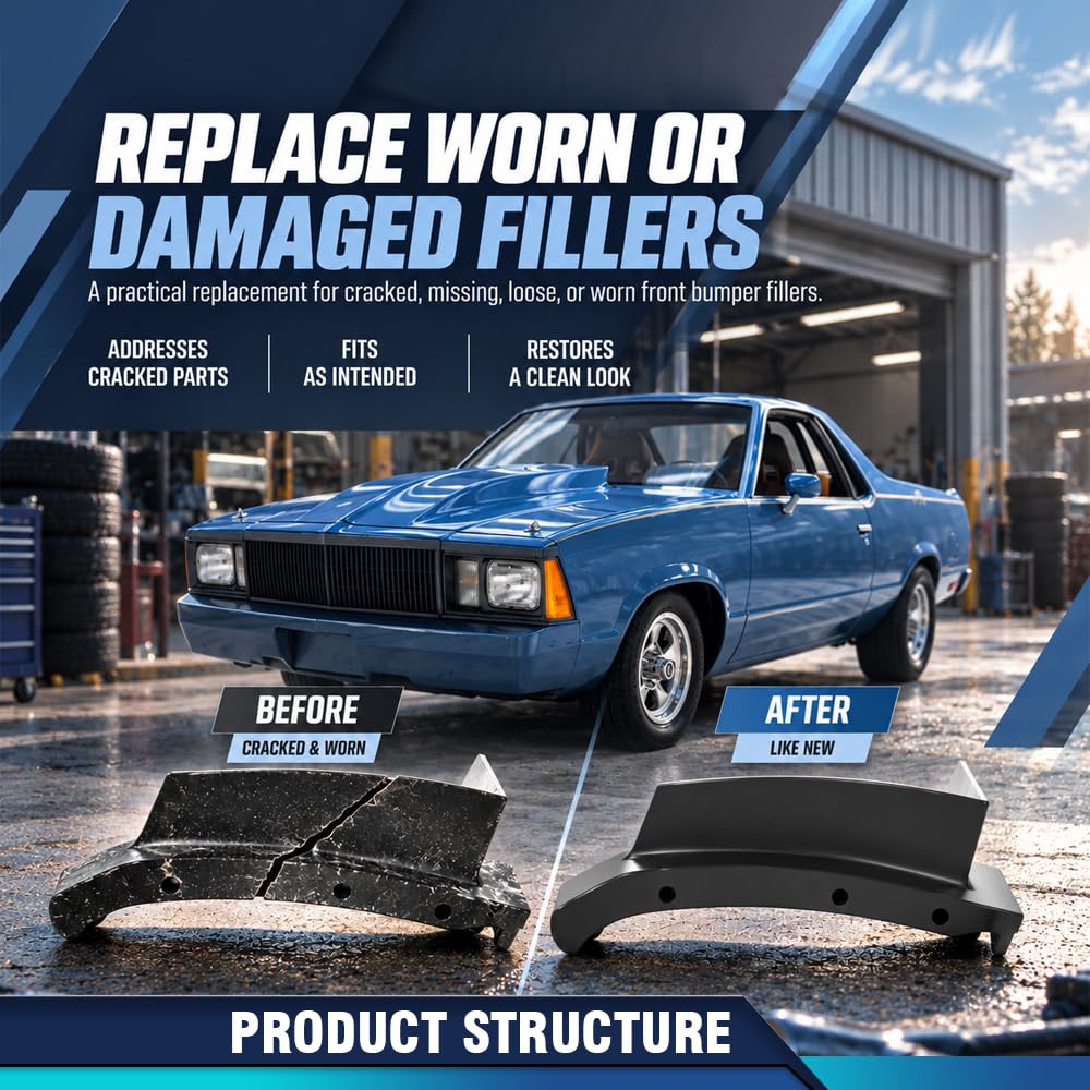 PIT66 Front Bumper Fillers PP Black Fit Chevy El Camino 1978-1987