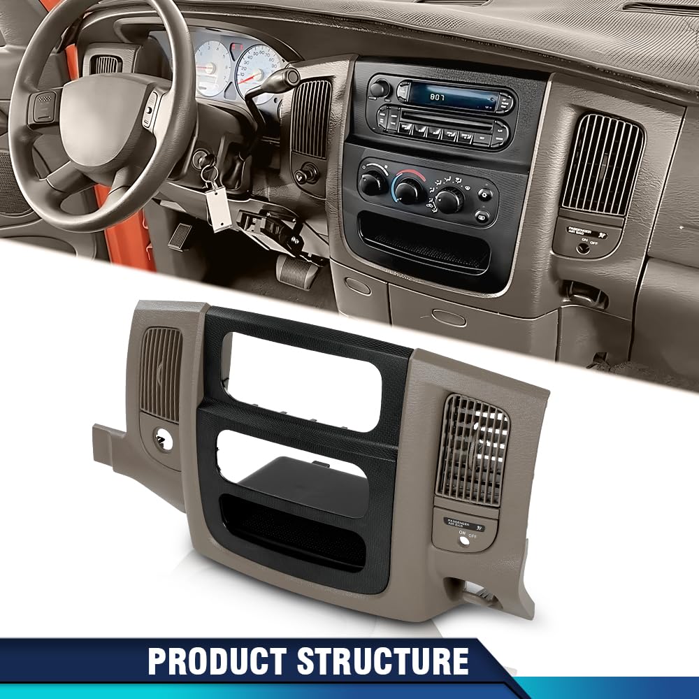 PIT66 Dash Radio Bezel Trim Fit Dodge Ram 1500 2500 3500 2002-2005, Beige