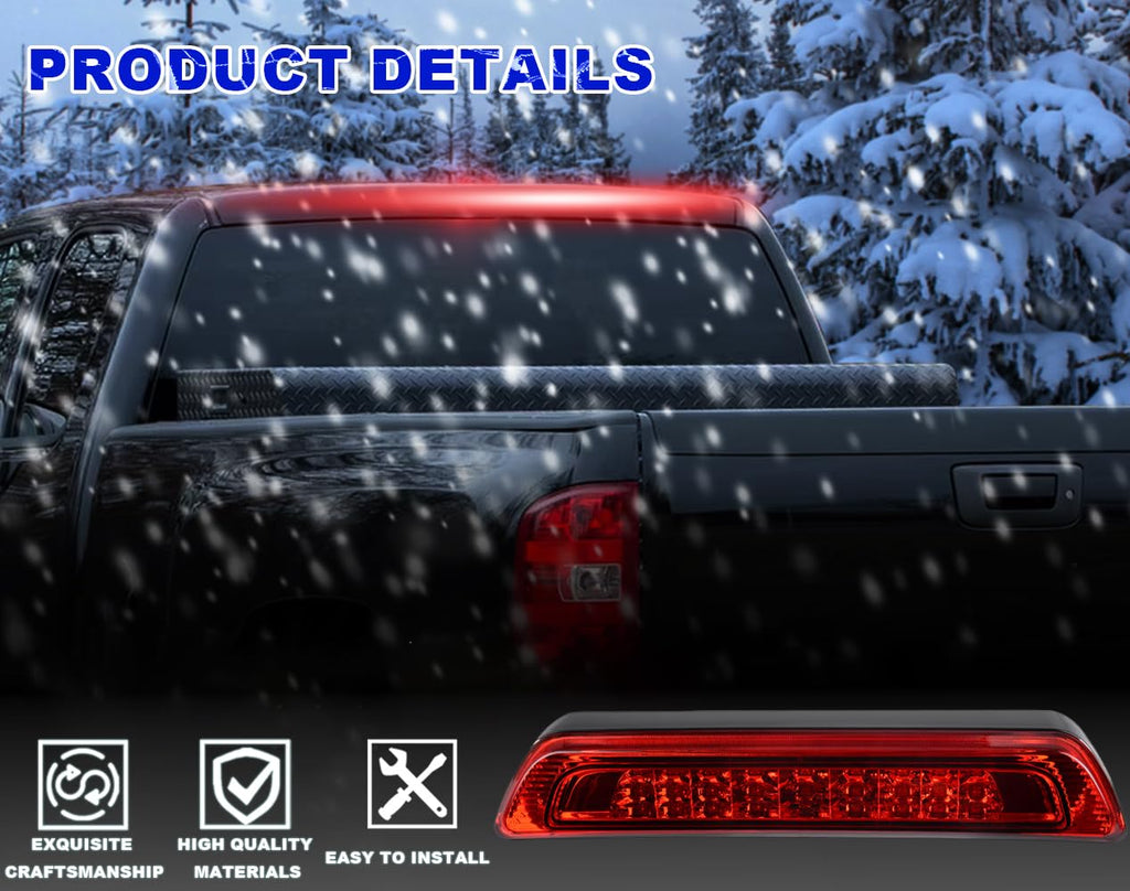 PIT66 LED 3rd Brake Light, Compatible with 07-16 Toyota Tundra High Mount Stop Parking Light Third Brake Cargo Lamps Red Lens Chrome Housing