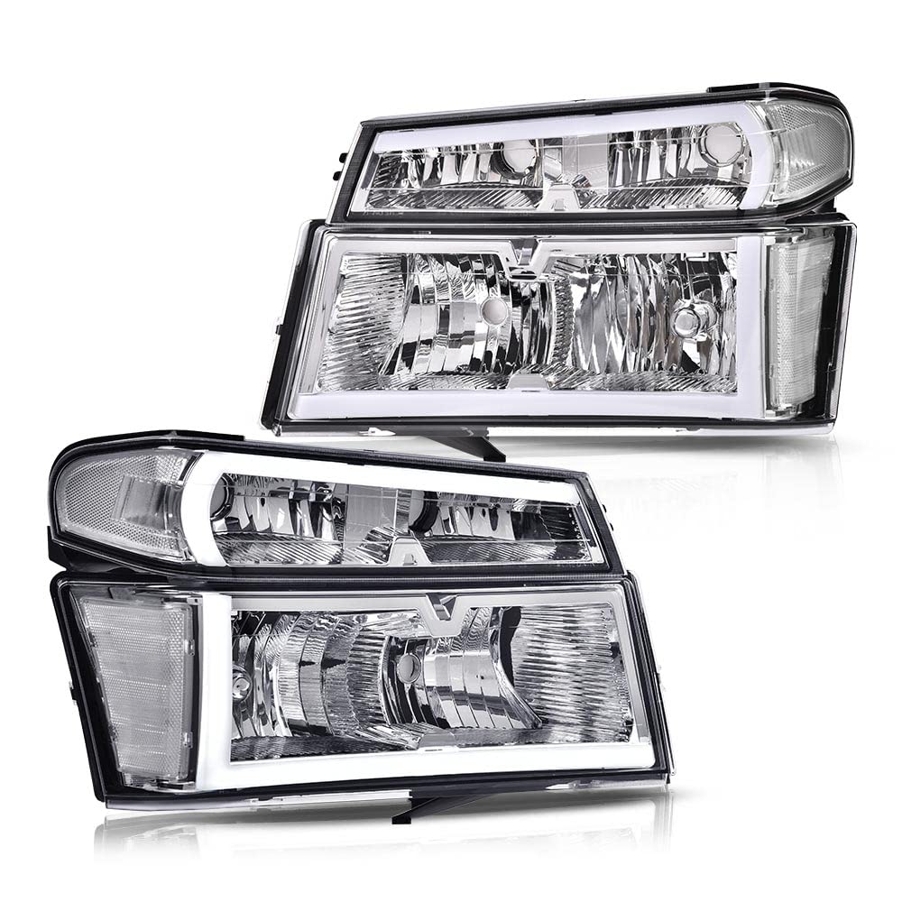 PIT66 LED DRL Headlights Assembly Front Headlamp Fit 2004-2012 Chevy Colorado&GMC Canyon/Fit 2006 Isuzu i-280 i-350/07-08 Isuzu i-290 i-370 Clear Lens Chrome Housing Clear Reflector