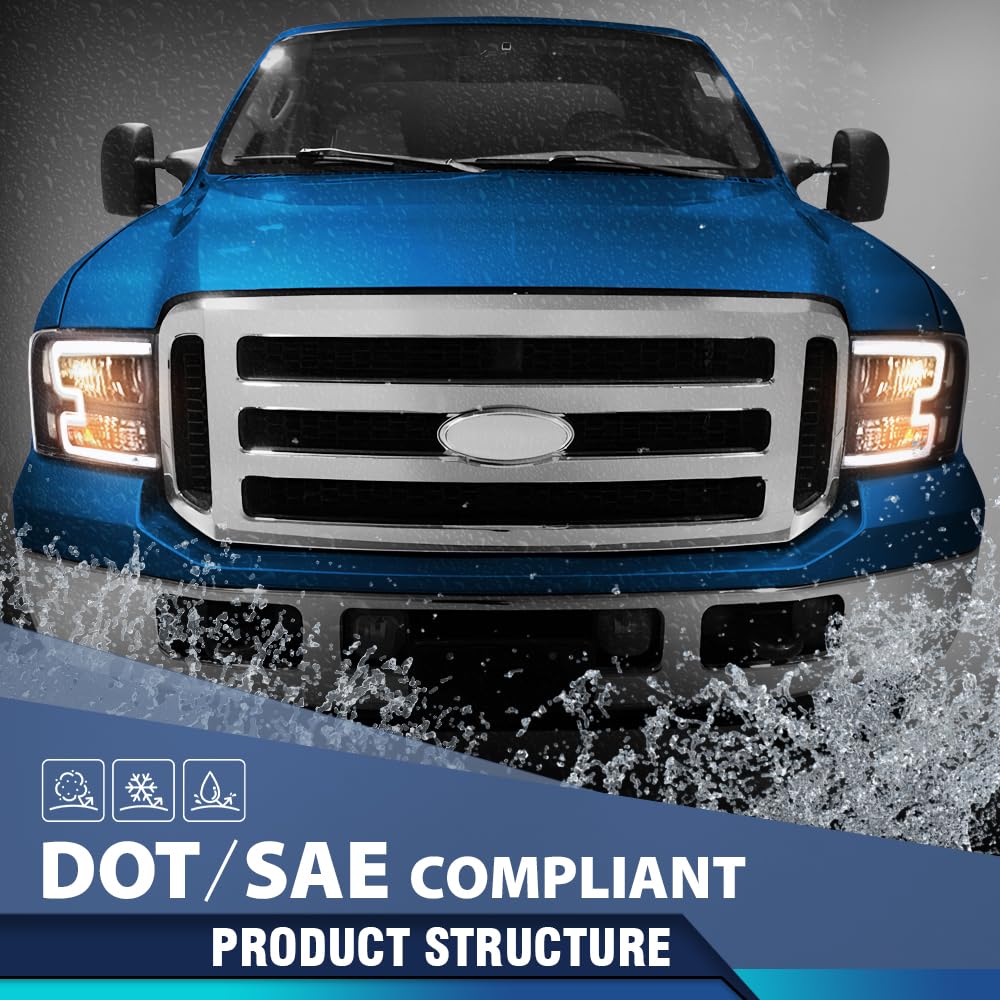 PIT66 LED DRL Headlights Fit 2005-2007 Ford F250 F350 F450 F550 Super Duty