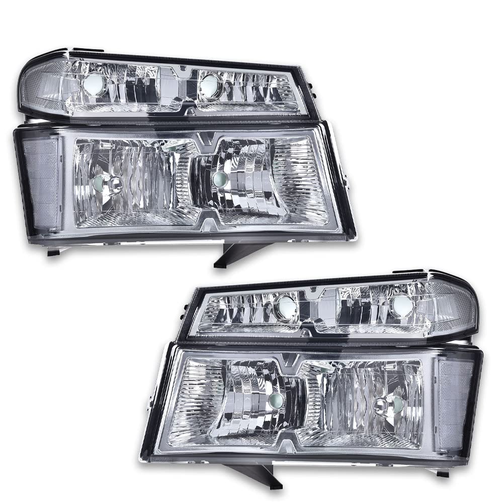 PIT66 Headlight Assembly Compatible with 2004-2012 Chevy Colorado/04-12 GMC Canyon/06 Isuzu i-280 i-350/2007-2008 Isuzu i-290 i-370 Smoke Lens Chrome Housing Clear Reflector Headlamps Accessories