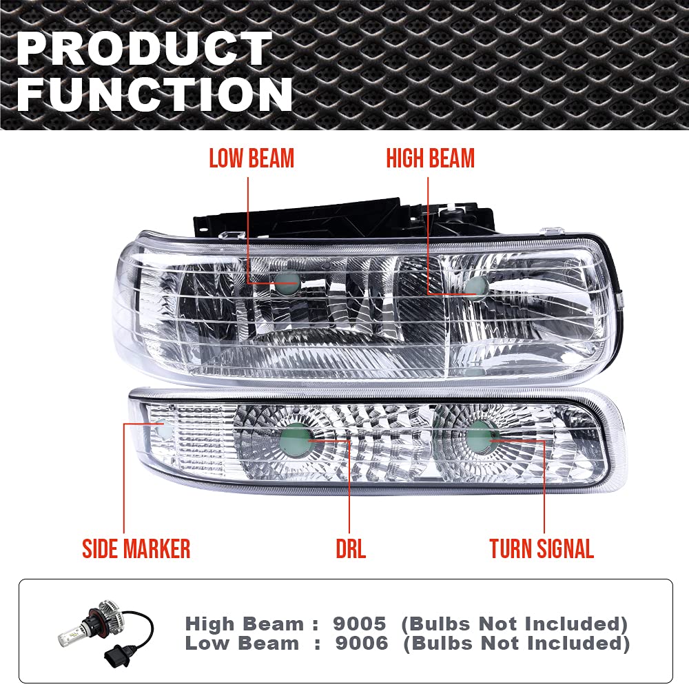 PIT66 LED 3rd Third Brake Light & Headlights Assembly Fit Chevy Silverado & GMC Sierra 1500 2500HD 3500 1999-2006 Clear & Red Lens 12210025R, 12210025LCAPA, 1221-0025R-CAPA, GM2502187