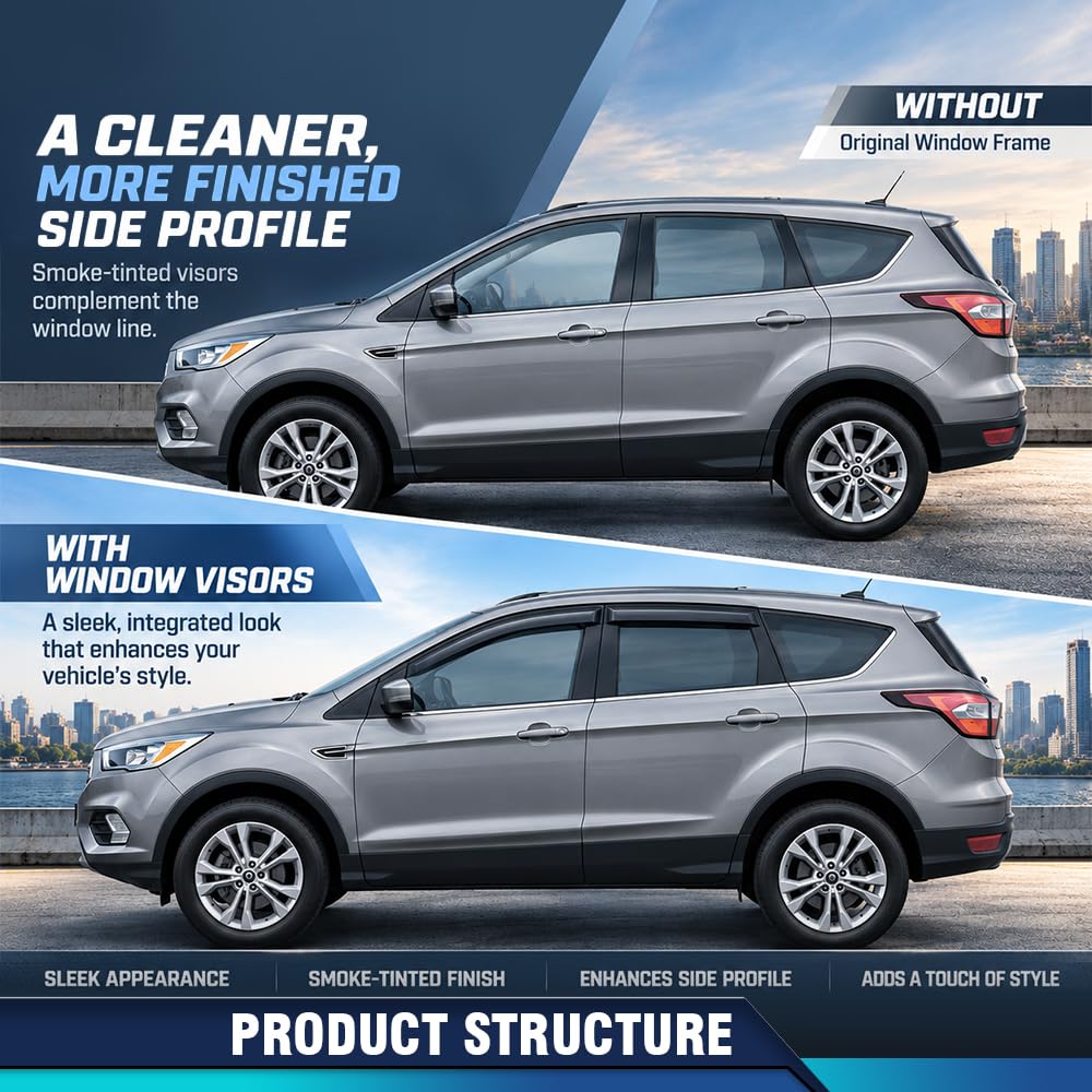 PIT66 in-Channel Window Visors PC Smoky 4PCS Fit Ford Escape 2013-2019