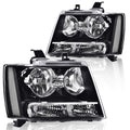 PIT66 Headlight Assembly Compatible with 2007-2014 Chevy Tahoe Suburban/07-13 Chevy Avalanche Corner Halogen Headlamps Clear Lens Black Housing Clear Reflector