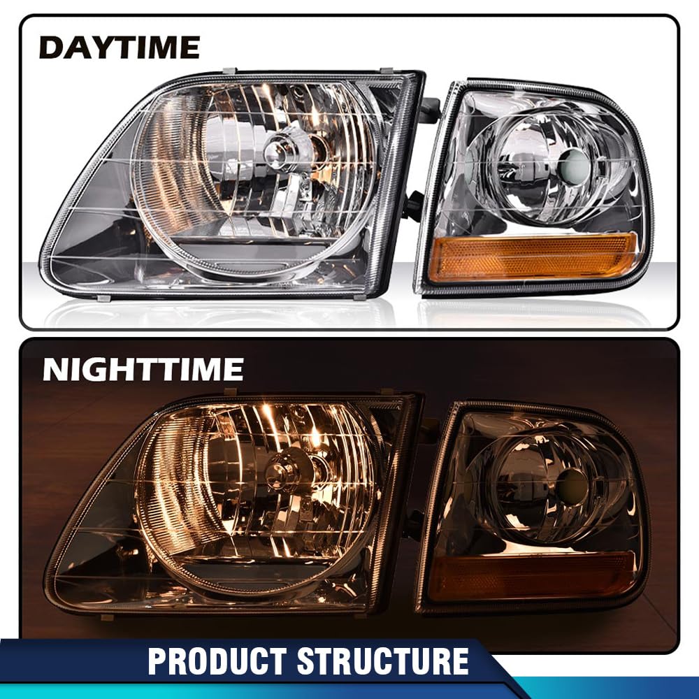 PIT66 Headlights Assembly Halogen Fit 1998-2003 Ford F150, 04 F150 Heritage