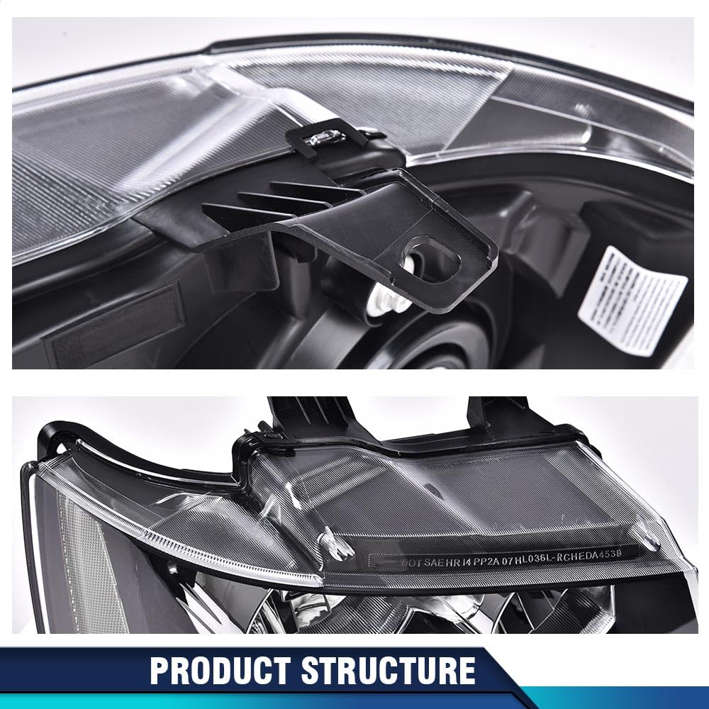 PIT66 Headlight Assembly Compatible with 2007-2014 Chevy Tahoe Suburban/07-13 Chevy Avalanche Corner Halogen Headlamps Clear Lens Black Housing Clear Reflector