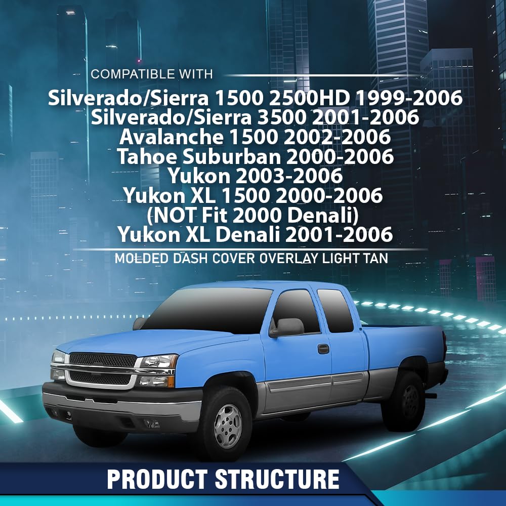 PIT66 Light Tan Dash Cover Fit Chevy Silverado GMC Sierra 1500 1999‑2006