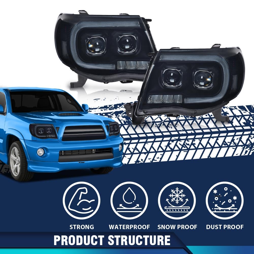 PIT66 Dual Convex LED Projector Headlights Fit 2005-2011 Toyota Tacoma