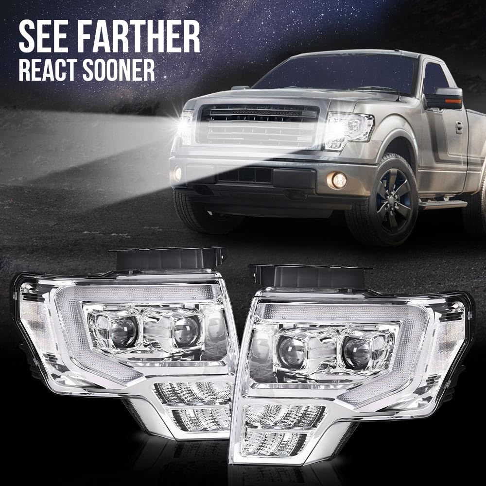 PIT66 Dual Convex LED Projector Headlights Assembly Fit 2009-2014 Ford F150