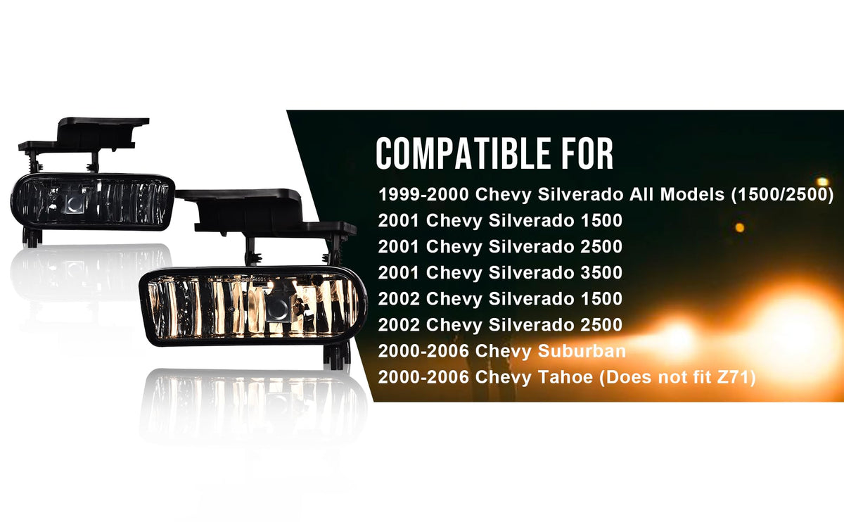 PIT66 Front Fog Lights, Compatible with 1999-2002 Chevy Silverado 1500 2500/2001-2002 Silverado 1500HD 2500HD 3500/2000-2006 Tahoe Suburban 1500 2500 (Smoky lens) GM2592113,GM2593113