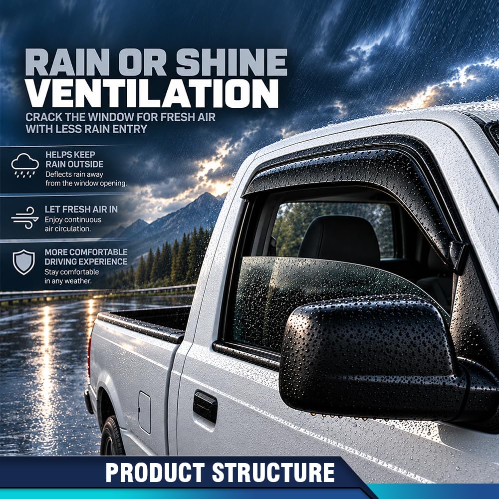 PIT66 in-Channel Window Rain Guards Fit Ford Ranger All Models 1993-2004