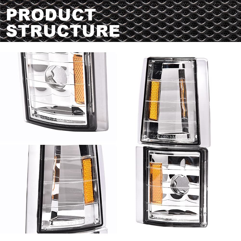 PIT66 Corner Signal Side Marker Lamps, Compatible with 94-99 Chevy C/K 1500 2500 3500 Suburban/Fit 95-99 Chevy Tahoe/Fit 94 Chevy Full Size Blazer Clear Lens Chrome Housing Amber Reflector