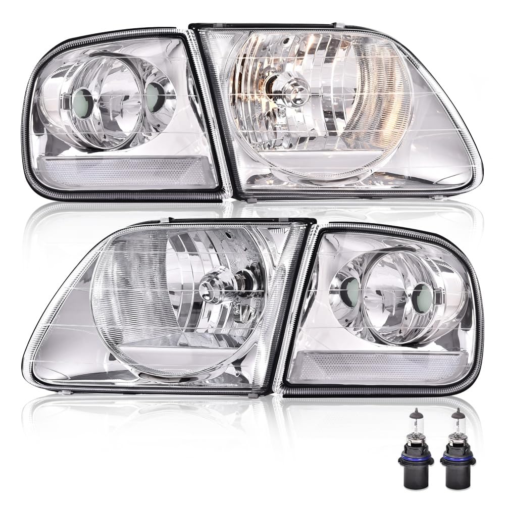 PIT66 Headlights Assembly Halogen Fit 1998-2003 Ford F150, 04 F150 Heritage