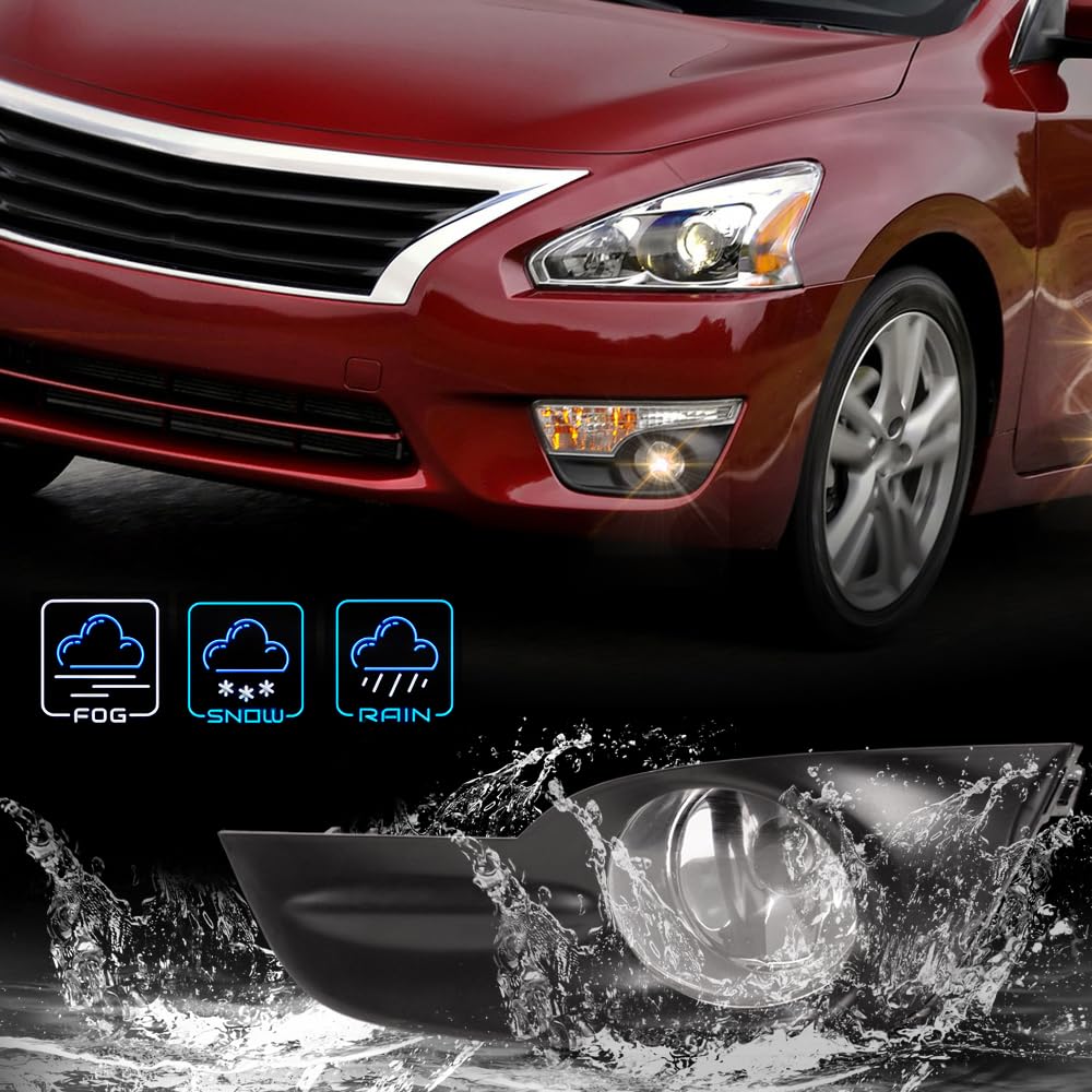 PIT66 Front Bumper Fog Lights, Compatible with 2013-2015 Nissan Altima Bezel Switch+Harness Clear Lens Fog Lamp Accessories, neblineros para autos delantero, faros antiniebla
