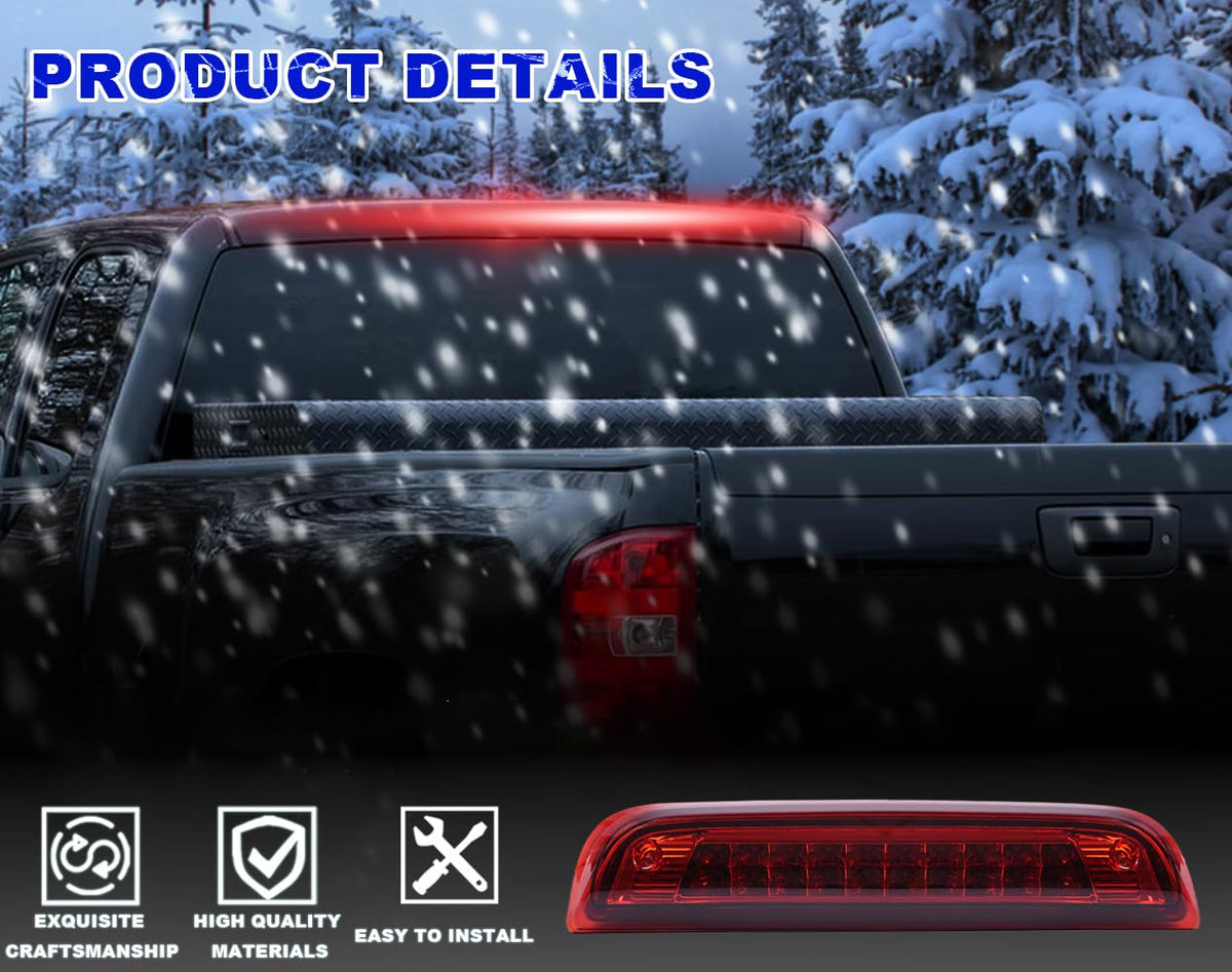 PIT66 LED 3rd Brake Light, Compatible with 14-18 GMC Sierra 1500/15-18 GMC Sierra 2500HD 3500HD/14-18 Chevy Silverado 1500/15-18 Chevy Silverado 2500HD 3500HD Red Lens Chrome Housing