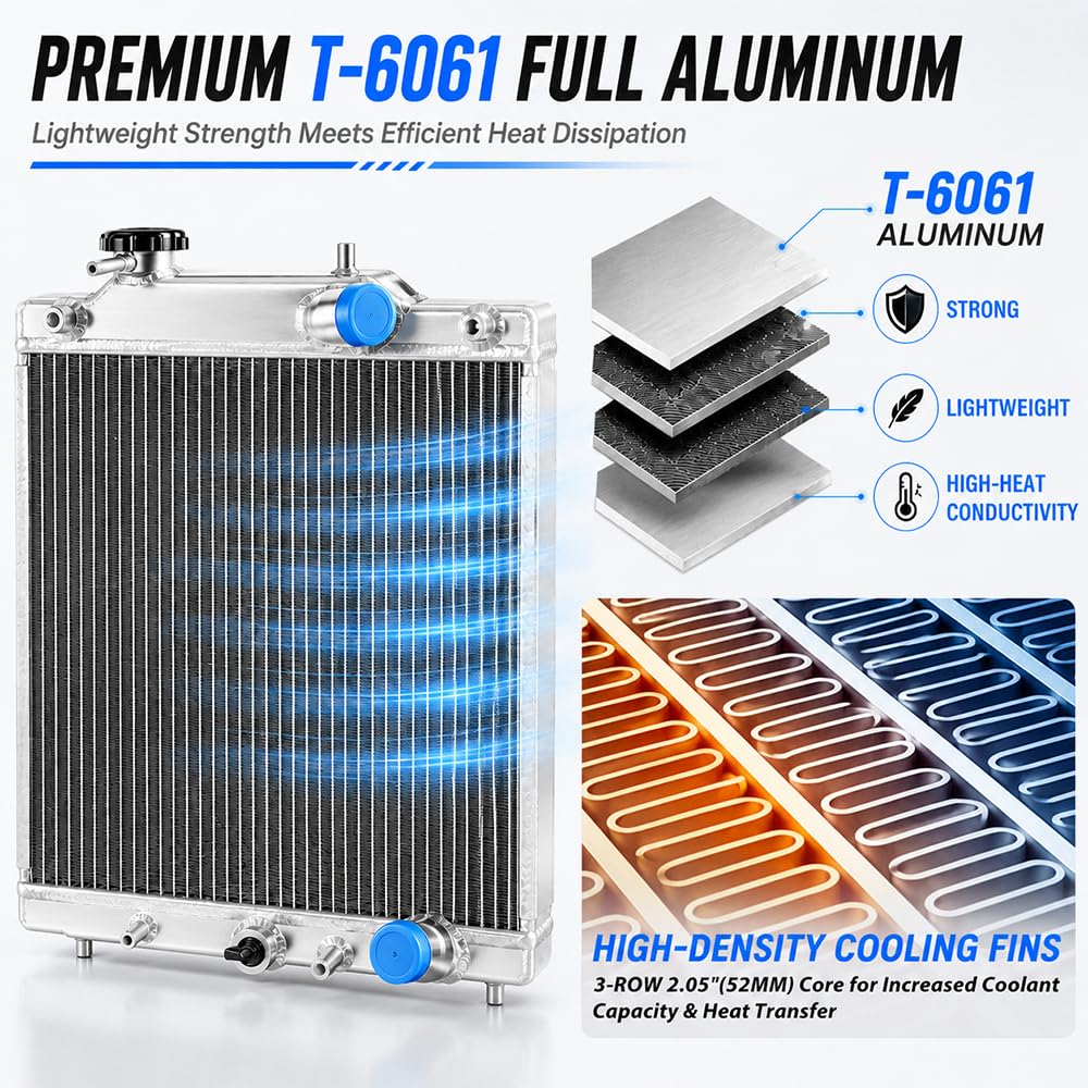 PIT66 3‑Row 52MM Aluminum Radiator, Fit Honda Civic B16A B18C 1992‑2000