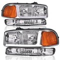 PIT66 LED DRL Headlight Assembly Compatible with 1999-2007 GMC Sierra 1500 2500HD 3500 /Fit 99-06 Yukon, (NOT Fit Denali Trims) Clear Lens Chrome Housing Amber Reflector Headlamps Accessories