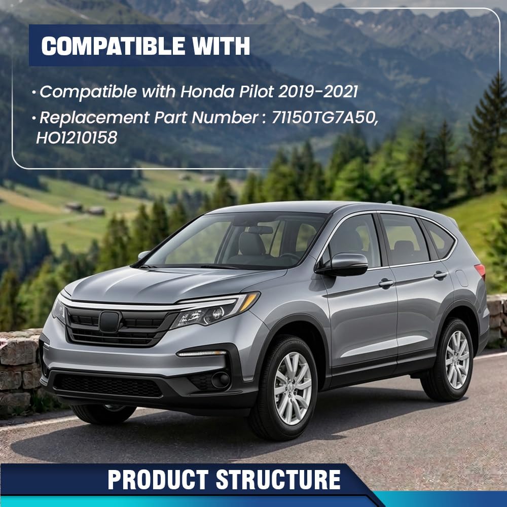 PIT66 Front Upper Grille Fit 2019-2021 Honda Pilot, Gloss Trim