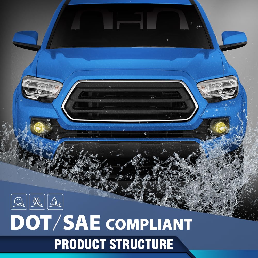 PIT66 Yellow Lens Driving Fog Lights Bumper Lamp Bezel Kit Compatible with Toyota Tacoma 2016-2021, 812200W040, TO2592124, 812100W050, TO2593124