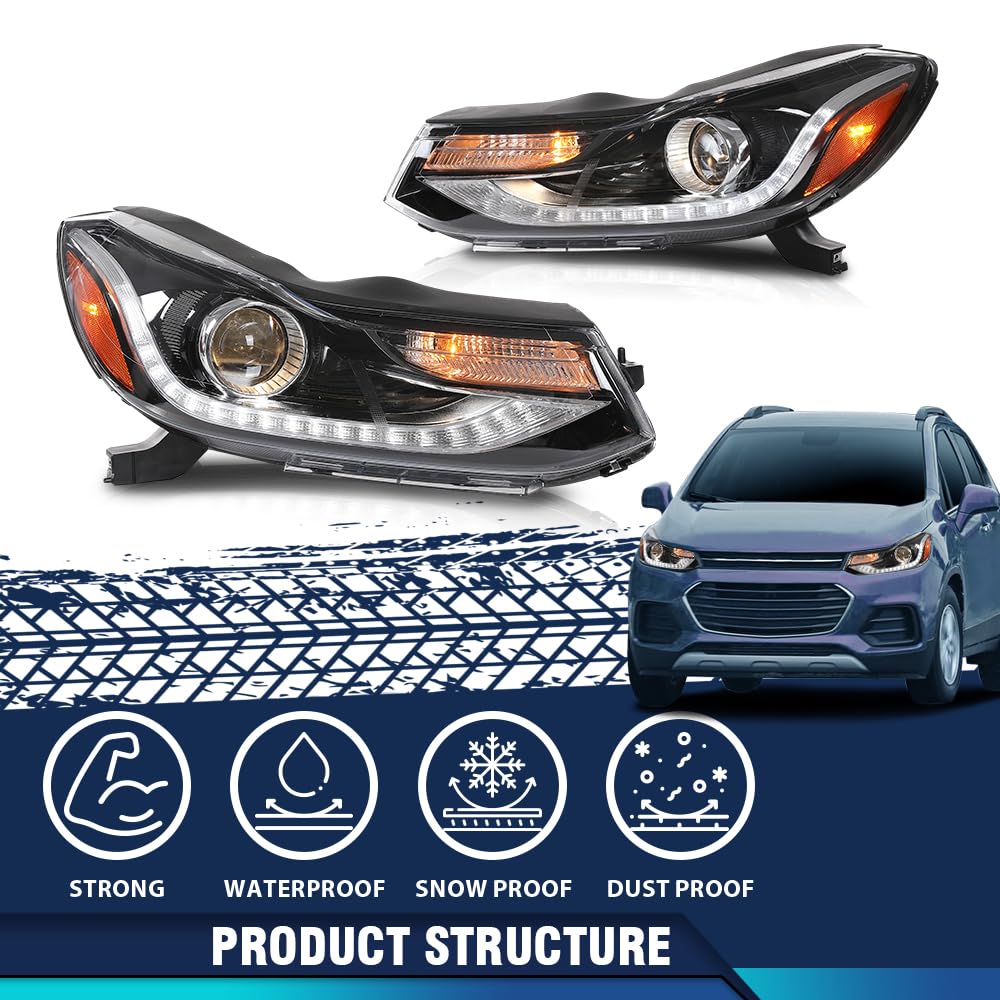 PIT66 LED DRL Headlights Assembly Headlamps Compatible with Chevy Trax 2017-2022 with Factory LED DRL Projector Headlight Models Only 42725480 42725481 GM2502450 GM2503450