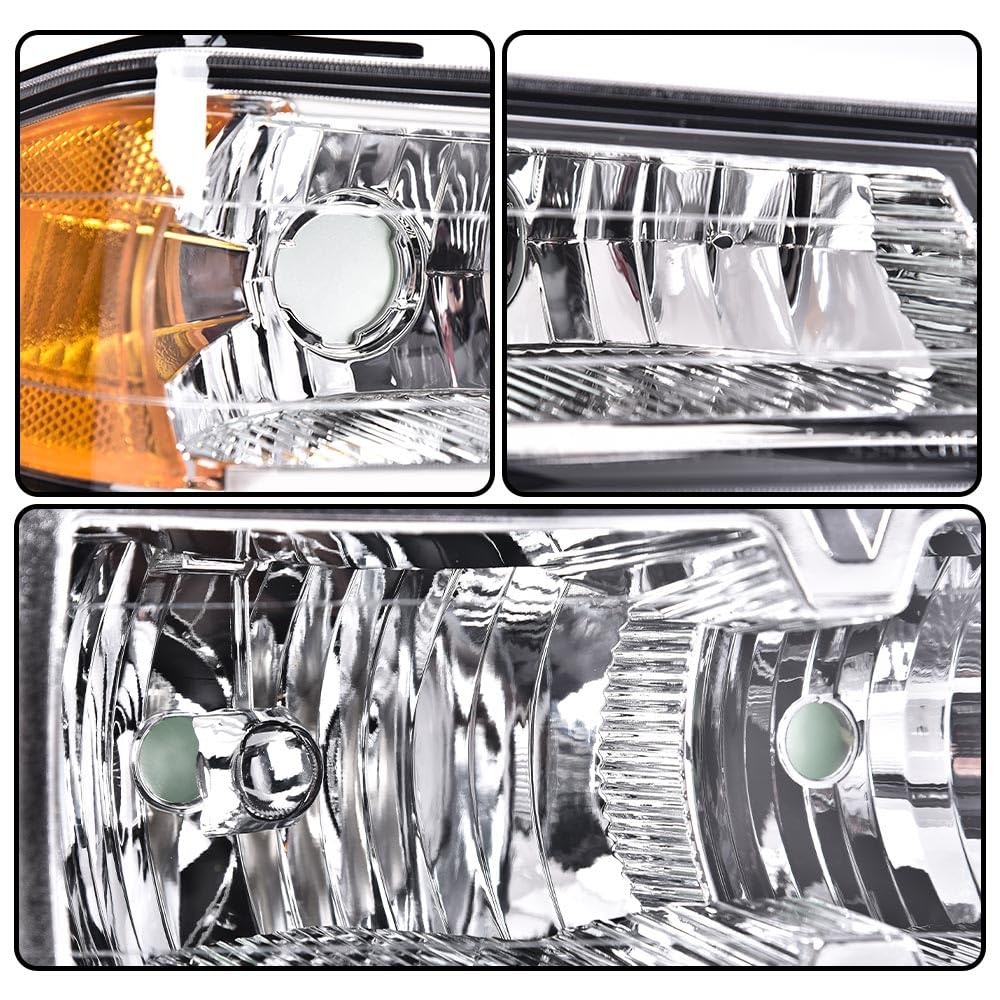 PIT66 Headlight Assembly Compatible with 2004-2012 Chevy Colorado/GMC Canyon, Fit 06 Isuzu i-280 i-350/2007-2008 Isuzu i-290 i-370 Clear Lens Chrome Housing Amber Reflector Headlamps Accessories