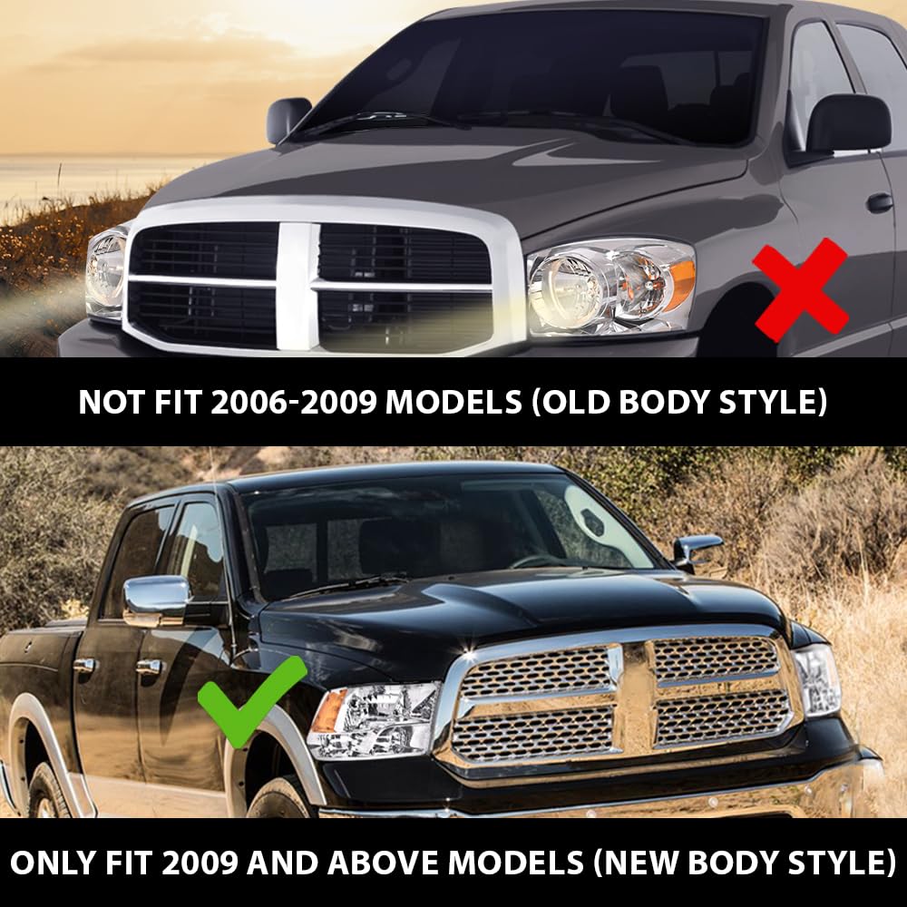 PIT66 Headlights Assembly Fit 2009-2012 Dodge Ram Only for Quad Models