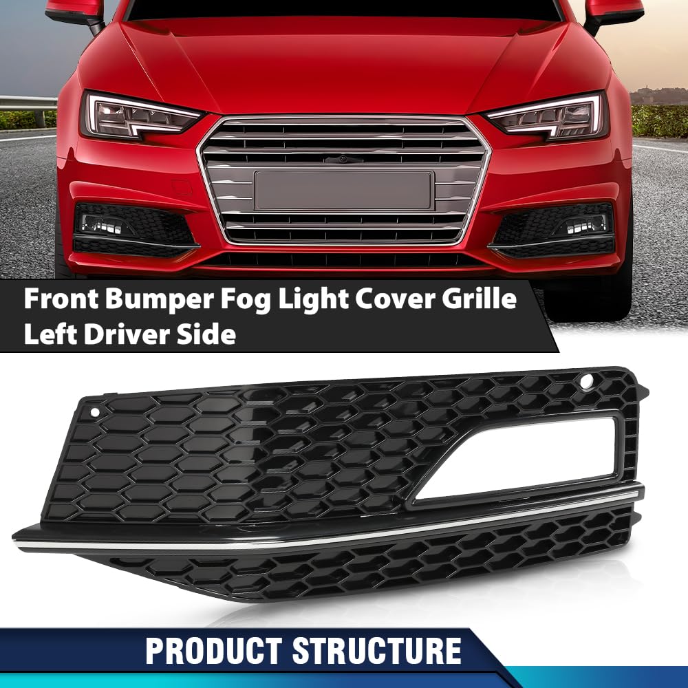 PIT66 Front Bumper Fog Light Cover Grille Left Driver Side, Chrome