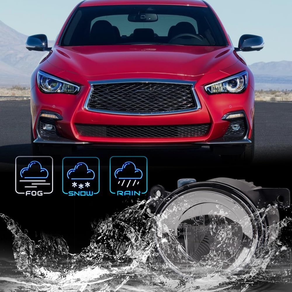 PIT66 Front Bumper Fog Light Compatible with Infiniti Q50 QX50 QX6016-17/Compatible with Infiniti QX80 15-17 Fog Light Lamp Daylight Assembly Driving Offroad Bumper Fog Lamp Right Clear