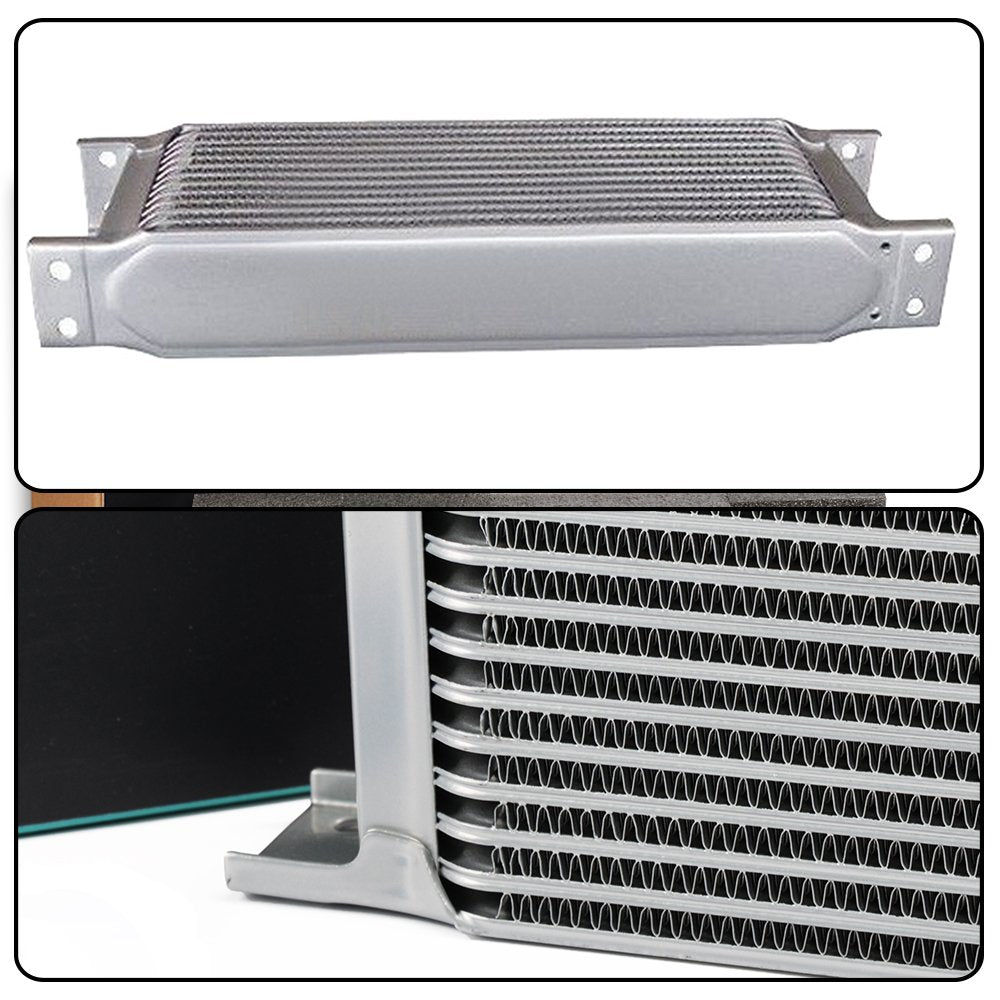 PIT66 10 Row 10AN Universal Aluminum Engine Transmission Oil Cooler Kit+ Oil Filter Relocation Kit Silver C Set