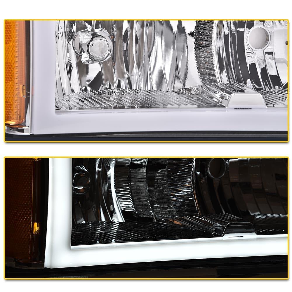 PIT66 LED DRL Headlight Assembly Compatible with 2004-2012 Chevy Colorado & GMC Canyon/Fit 2006 Isuzu i-280 i-350/07-08 Isuzu i-290 i-370 Headlamps Clear Lens Chrome Housing Amber Reflector
