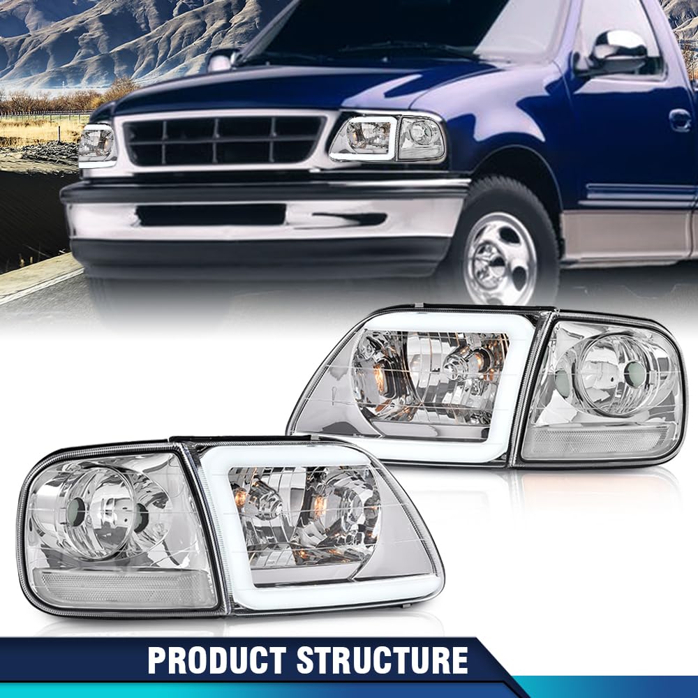 PIT66 LED DRL Headlight Assemblies Fit 1998-2003 Ford F150