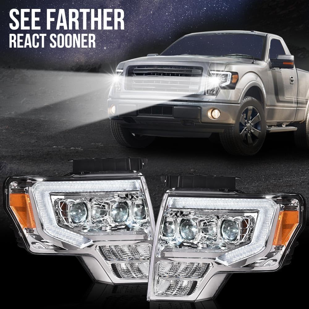 PIT66 Dual Convex LED Projector Headlights Assembly Fit 2009-2014 Ford F150